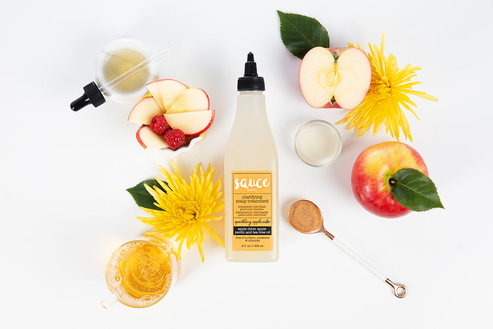 Sauce Beauty Clarifying Scalp Treatment Sparkling Apple Cider Bottle And Ingredients