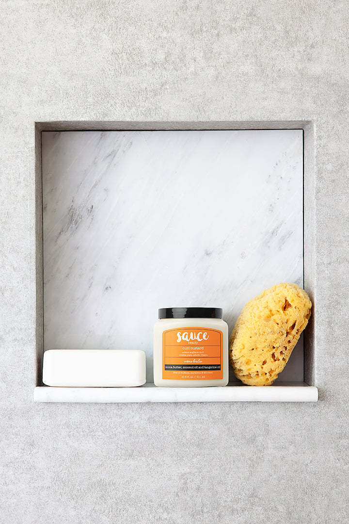 Sauce Beauty Curl Custard Creme Brûlée Jar In Bathroom Setting